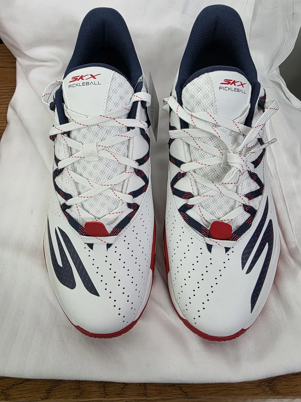 Skechers Pickleball Lace-Up Shoes — White with Navy & Red